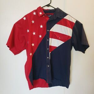 Wrangler Western Button Down Shirt Rodeo Stars Stripes Mens Size XL Merica *FLAW